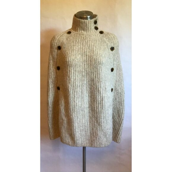 J. Crew Light Gray Knit Sweater Cape Poncho W/ Button Detail, Size XXS/XS - Picture 1 of 8